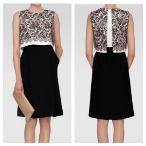 L.k. Bennett Dress Finch Lace Overlay Blouson Dress Size 10 Cream Black